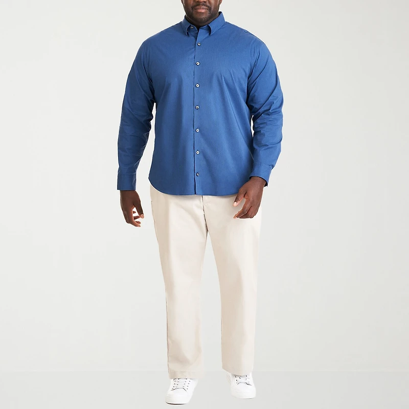 Van Heusen Everyday Defense Stain Shield Mens Long Sleeve Regular Fit Stretch Fabric Wrinkle Free Big and Tall Button-Down Shirt