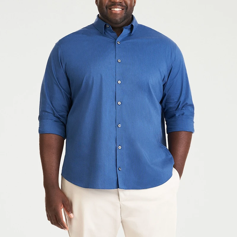 Van Heusen Everyday Defense Stain Shield Mens Long Sleeve Regular Fit Stretch Fabric Wrinkle Free Big and Tall Button-Down Shirt