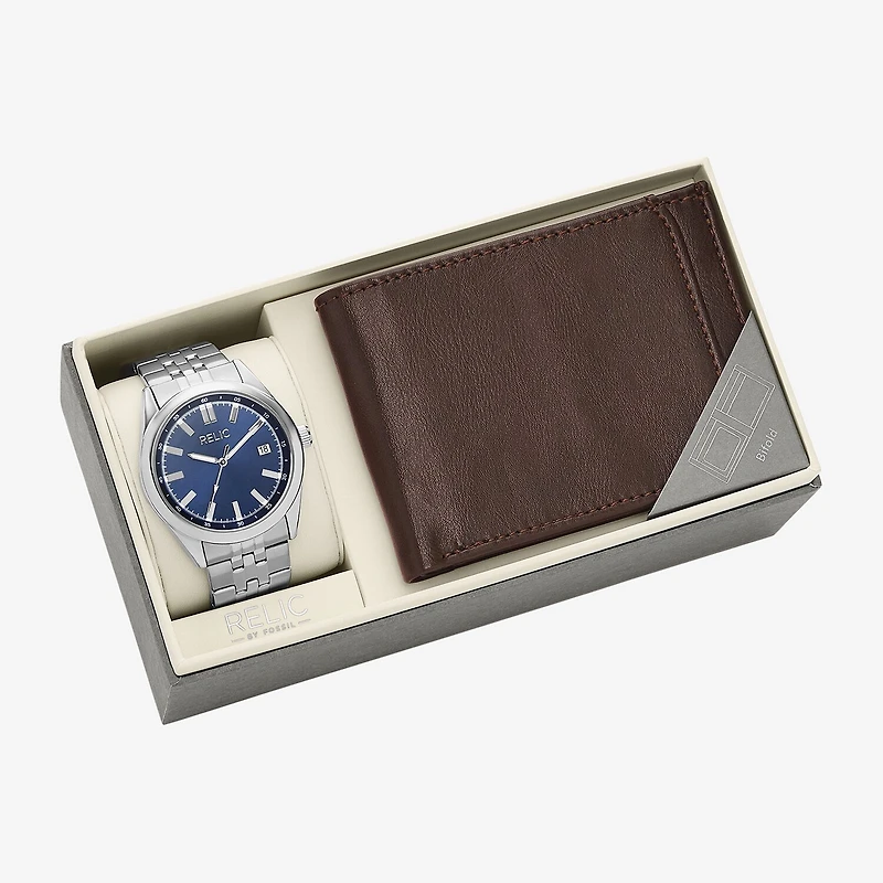 Relic By Fossil Mens Silver Tone 2-pc. Watch Boxed Set Zr97033