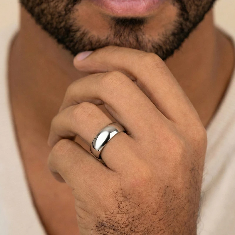 Mens 14K White Gold 7MM Light Comfort-Fit Wedding Band