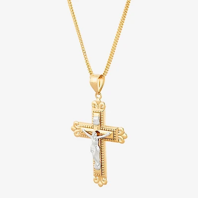 Crucifix Mens 10K Gold Cross 22 Inch Pendant Necklace