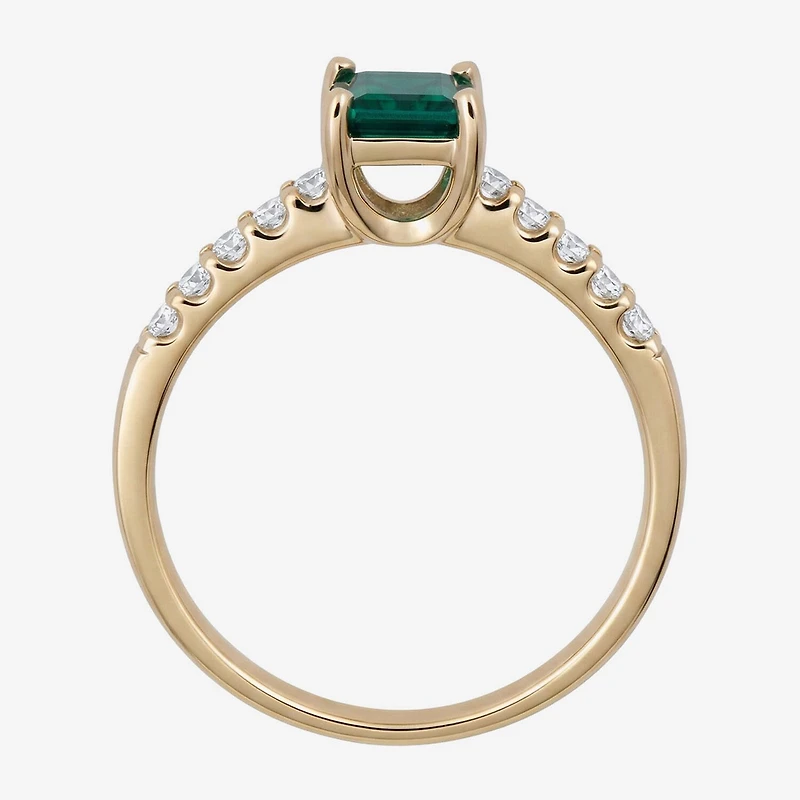 Yes, Please! Womens Lab Created Green Emerald Sterling Silver Side Stone Cocktail Ring