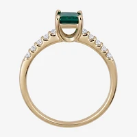 Yes, Please! Womens Lab Created Green Emerald Sterling Silver Side Stone Cocktail Ring