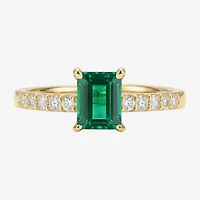Yes, Please! Womens Lab Created Green Emerald Sterling Silver Side Stone Cocktail Ring