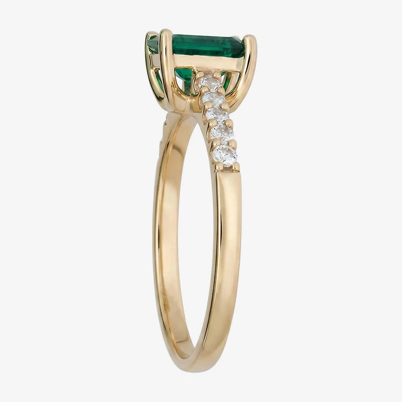 Yes, Please! Womens Lab Created Green Emerald Sterling Silver Side Stone Cocktail Ring