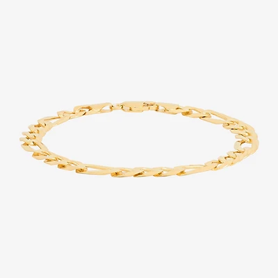 Made in Italy Mens 14K Gold Over Silver 8 1/2 Inch Solid Figaro Chain Bracelet