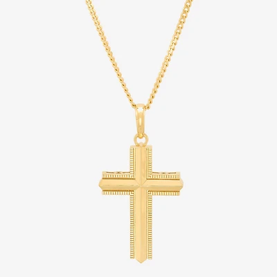 Cross Mens 14K Gold Over Silver Cross 22 Inch Pendant Necklace
