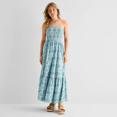 Arizona Womens Juniors Straight Neck Sleeveless Maxi Dress