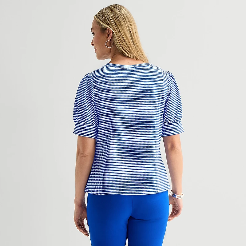 Liz Claiborne Textured Womens Crew Neck Short Sleeve Blouse