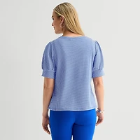 Liz Claiborne Textured Womens Crew Neck Short Sleeve Blouse