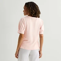 Liz Claiborne Textured Womens Crew Neck Short Sleeve Blouse