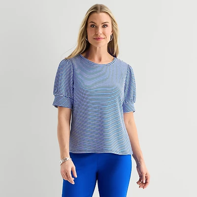 Liz Claiborne Textured Womens Crew Neck Short Sleeve Blouse