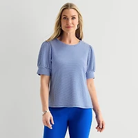Liz Claiborne Textured Womens Crew Neck Short Sleeve Blouse