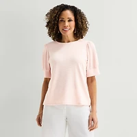 Liz Claiborne Textured Womens Crew Neck Short Sleeve Blouse