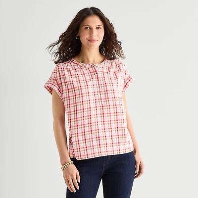 St. John's Bay Womens Round Neck Short Sleeve Blouse