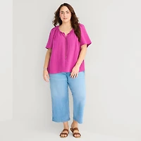 St. John's Bay Womens Plus Split Tie Neck Short Sleeve Blouse