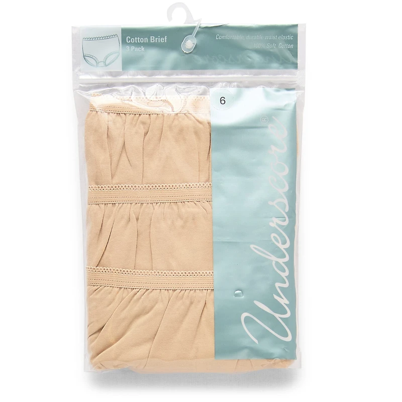 Underscore Cotton Womens 3 Pack Brief Panty