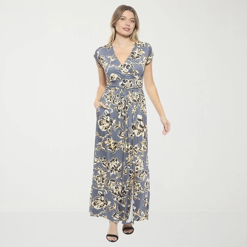 24seven Comfort Apparel Womens V Neck Sleeveless Cap Maxi Dress