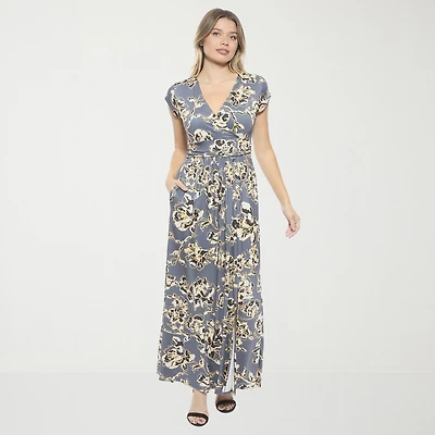 24seven Comfort Apparel Womens V Neck Sleeveless Cap Maxi Dress