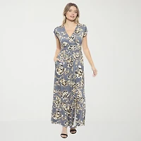 24seven Comfort Apparel Womens V Neck Sleeveless Cap Maxi Dress