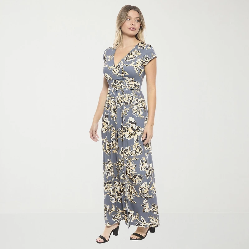 24seven Comfort Apparel Womens V Neck Sleeveless Cap Maxi Dress