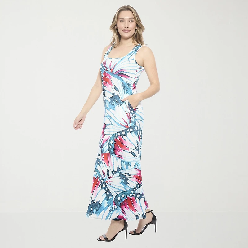 24seven Comfort Apparel Womens Scoop Neck Sleeveless Maxi Dress