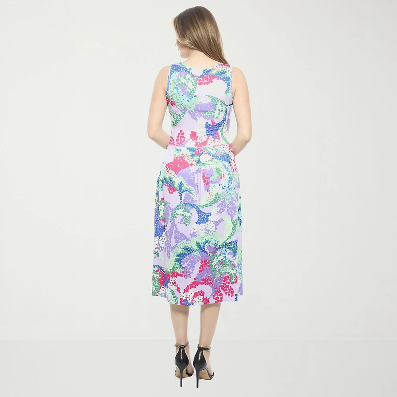 24seven Comfort Apparel Womens Midi V Neck Sleeveless Paisley Fit + Flare Dress