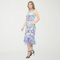 24seven Comfort Apparel Womens Midi V Neck Sleeveless Paisley Fit + Flare Dress