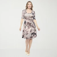 24seven Comfort Apparel Womens Elbow Sleeve Paisley Skater Dress