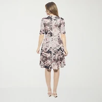 24seven Comfort Apparel Womens Elbow Sleeve Paisley Skater Dress