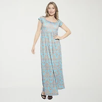 24seven Comfort Apparel Womens Square Neck Short Sleeve Cap Maxi Dress