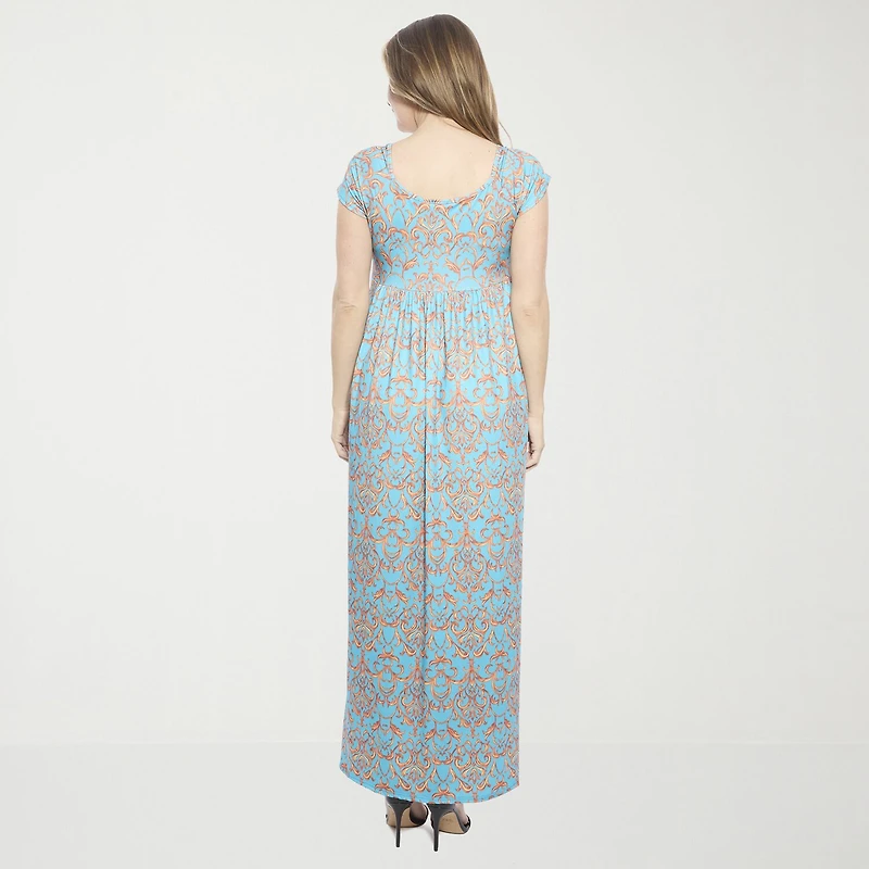 24seven Comfort Apparel Womens Square Neck Short Sleeve Cap Maxi Dress