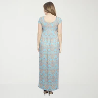 24seven Comfort Apparel Womens Square Neck Short Sleeve Cap Maxi Dress