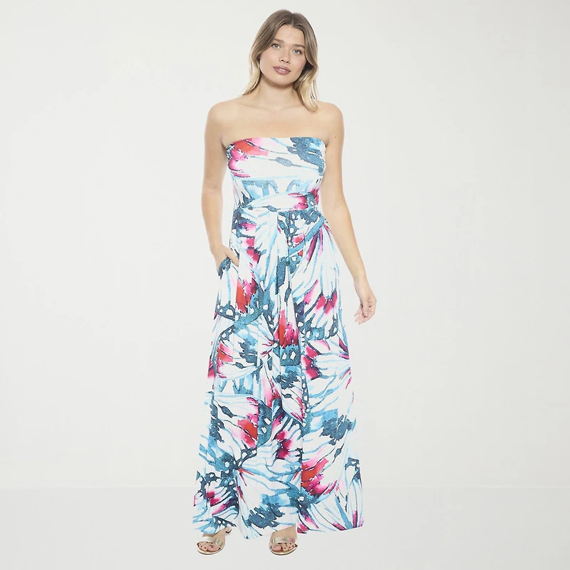 24seven Comfort Apparel Womens Straight Neck Sleeveless Abstract A-Line Dress