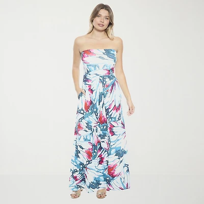 24seven Comfort Apparel Womens Straight Neck Sleeveless Abstract A-Line Dress