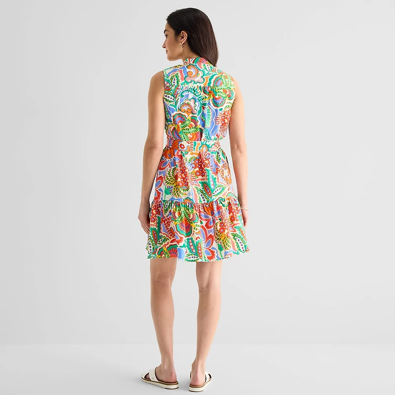 Willow Glenn Womens V Neck Sleeveless Floral Fit + Flare Dress