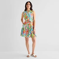 Willow Glenn Womens V Neck Sleeveless Floral Fit + Flare Dress