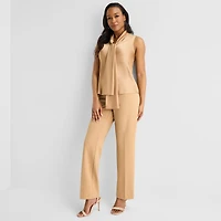 Black Label by Evan-Picone Womens Split Tie Neck Sleeveless Satin Blouse