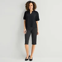 Liz Claiborne Womens Tall Split Crew Neck Short Sleeve Satin Blouse