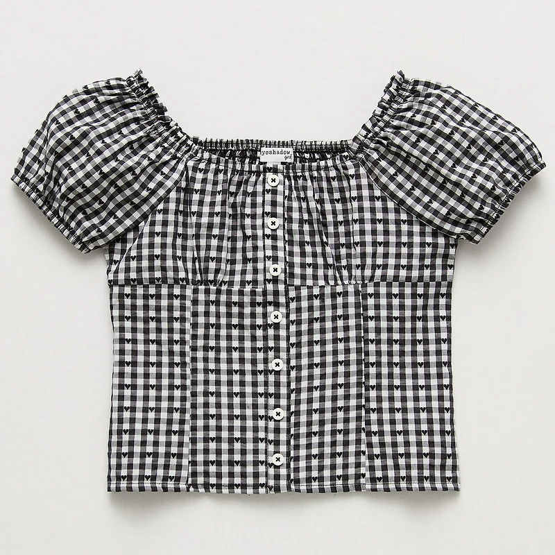 Eyeshadow Big Kid Girls Straight Neck Short Sleeve Babydoll Top