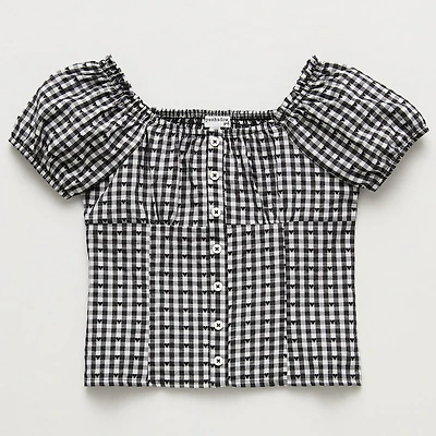 Eyeshadow Big Kid Girls Straight Neck Short Sleeve Babydoll Top