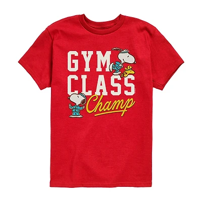 Gym Class Champ Little & Big Kid Boys Crew Neck Short Sleeve Regular Fit Snoopy Graphic T-Shirt