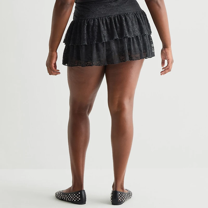 Forever 21 Womens Juniors Plus Mid Rise Flared Skirt