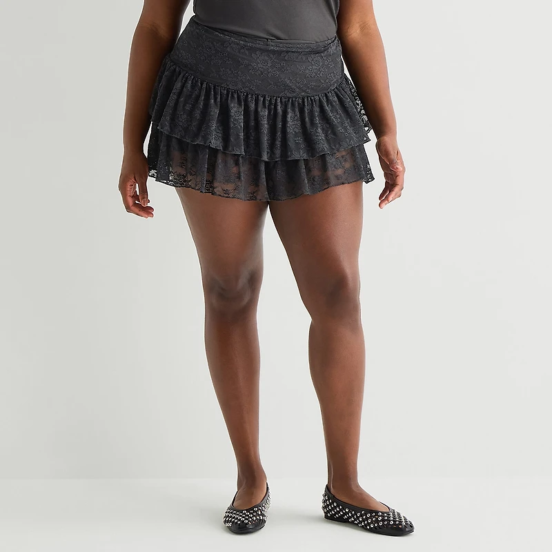 Forever 21 Womens Juniors Plus Mid Rise Flared Skirt