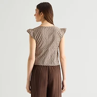 Arizona Womens Juniors V Neck Sleeveless Blouse