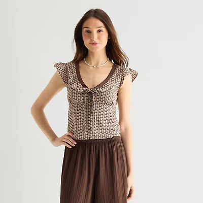 Arizona Womens Juniors V Neck Sleeveless Blouse