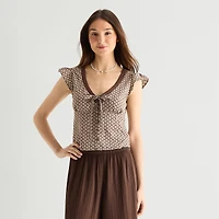 Arizona Womens Juniors V Neck Sleeveless Blouse