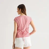 Arizona Womens Juniors V Neck Short Sleeve Blouse