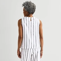 Liz Claiborne Linen Blend Womens Round Neck Sleeveless Blouse