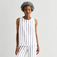Liz Claiborne Linen Blend Womens Round Neck Sleeveless Blouse